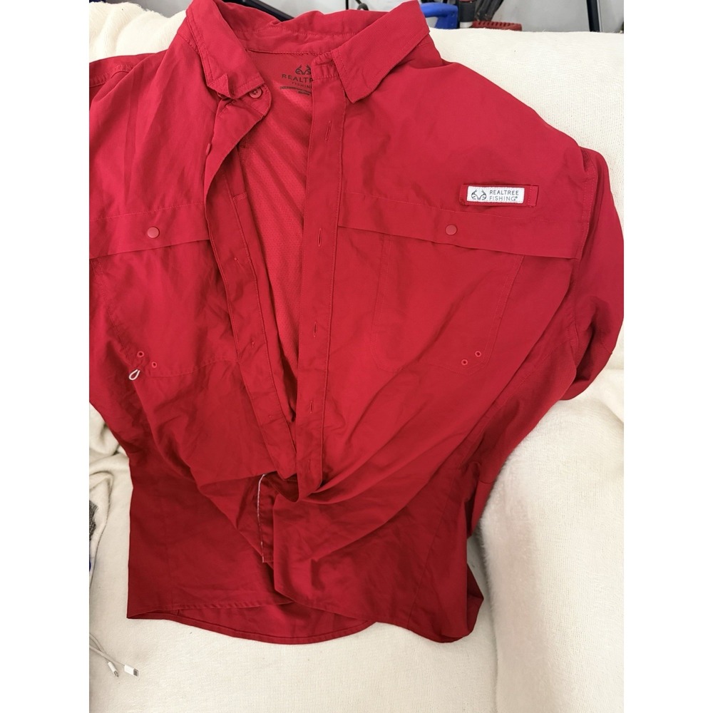 Realtree Fishing Shirt Mens XXL Red Long Sleeve Vented Fishing Button Up